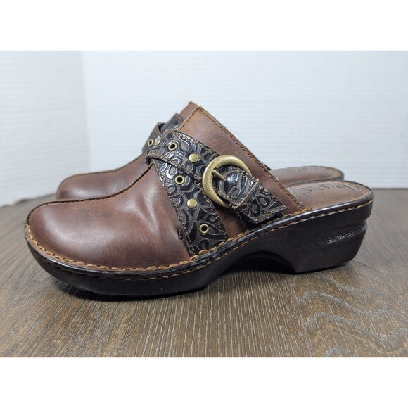 BOC Born Karley Clogs Mules Women's 10 Brown Tooled Leather Buckle Slip Ons - Picture 1 of 14